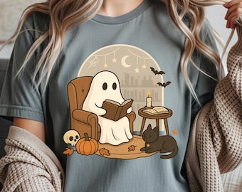 Lesegeist-Shirt - Halloween-Grafik-T-Stück Unisex-Baumwolle