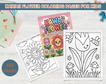 Disegni da colorare di fiori kawaii per bambini - Disegni da colorare di fiori stampabili - Fogli di attività per bambini - Disegni da colorare di fiori carini - Download immediato