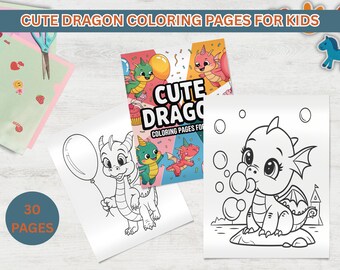 Cute Dragon Coloring Pages for Kids - Kids Dragon Coloring - Printable Activity Pages - Fantasy Coloring Pages - Instant Download