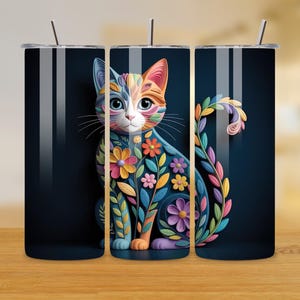 Quilled Cat Tumbler Wrap - 20oz Sublimation Tumbler Wrap - Cat Lover Tumbler PNG - Cute Cat Tumbler Design - Instant Download