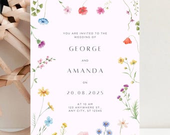 Invitación de boda con estampado floral pequeño