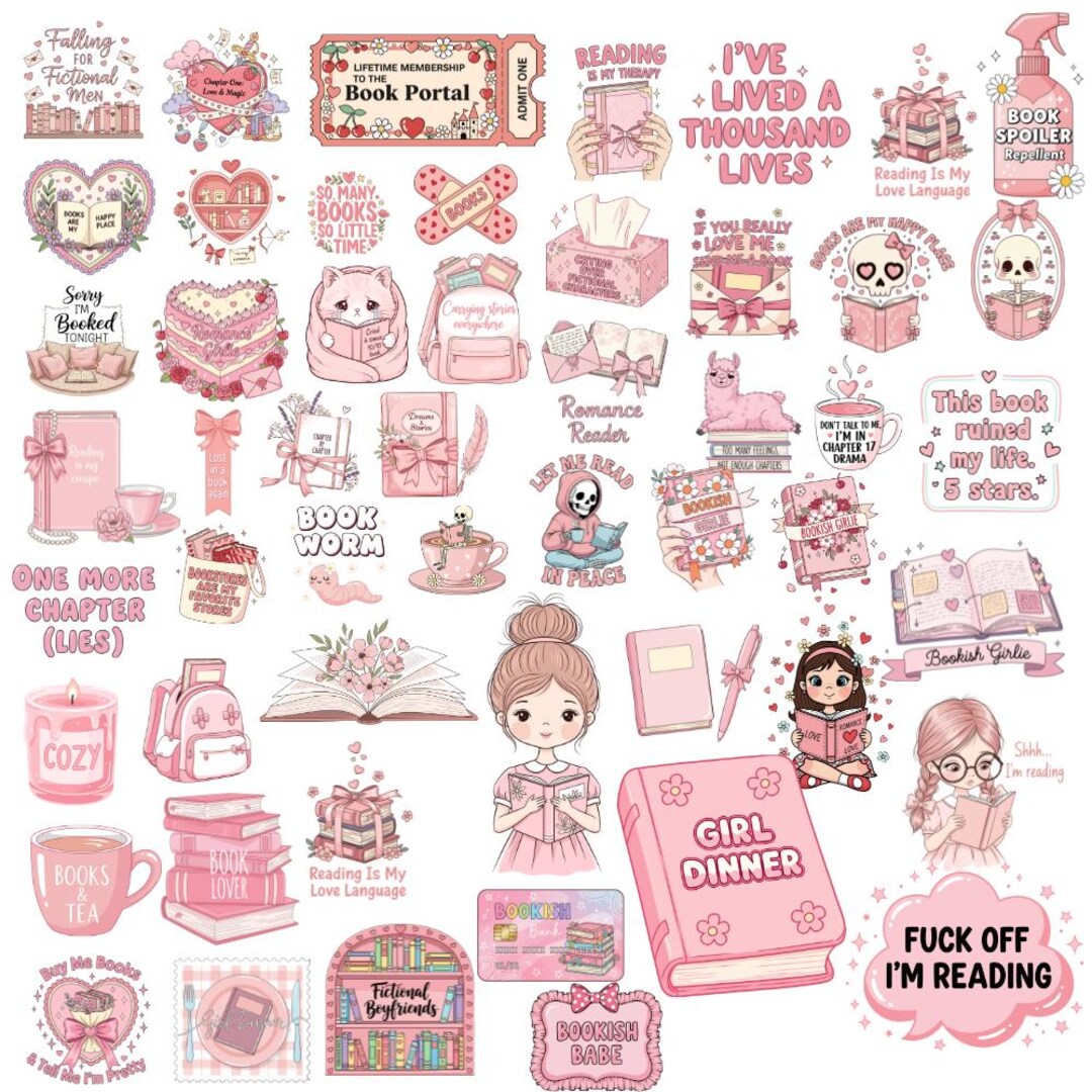 Bookish Babe PNG Bundle | Aesthetic Book Lover Clipart | Reading Girl ...