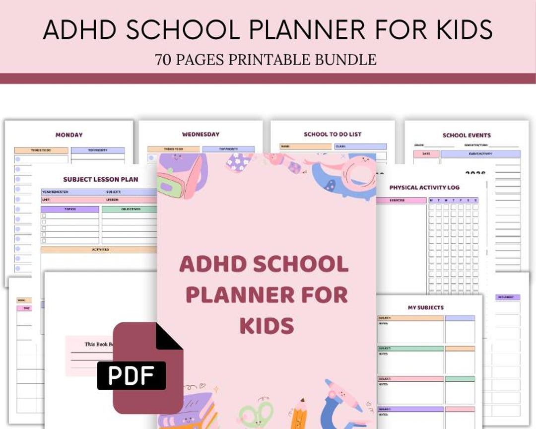 ADHD School Planner for Kids - Study Planner - Class Schedule - Reading ...