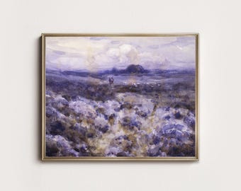 Impresión digital de arte mural vintage de campos de lavanda