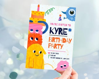 Tarjeta de invitación de cumpleaños para niño monstruo juguetón