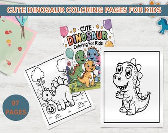 Cute Dinosaur Coloring Pages for Kids - Dino Coloring Pages - Activity Sheets for Kids - Cute Dino Printable - Instant Download