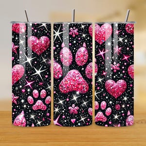 Dog Paws Tumbler Wrap - 20oz Sublimation Tumbler Wrap - Dog Lovers Tumbler PNG - Glitter Tumbler Design - Instant Download