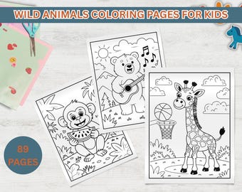 Wilde Tiere Malseiten für Kinder - Druckbare Ausmalbilder - Dschungeltiere färben - Kinder Natur Aktivität - zum sofortigen Download