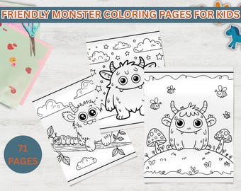 Friendly Monster Coloring Pages for Kids - Cute Monster Coloring - Activity Sheets for Kids - Monsters Printable - Instant Download