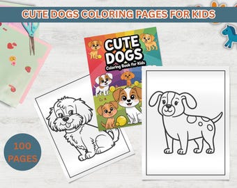 Dibujos de perros adorables para colorear para niños - Dibujos de perros para colorear para niños - Hojas para colorear imprimibles para niños - Dibujos de perros para colorear imprimibles - Descarga instantánea