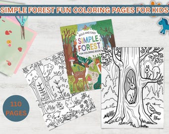 Simple Forest Fun Coloring Pages for Kids - Printable Animal Coloring - Forest Coloring Pages - Kids Nature Activity - Instant Download