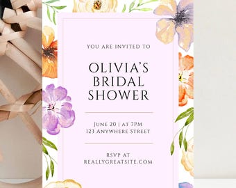 Invitación de despedida de soltera con diseño floral en acuarela