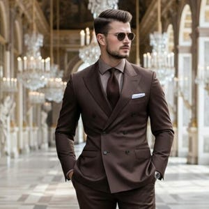 Coffee Brown Double-Breasted Suit | Terry Rayon Slim Fit, Wedding Style Italian Suit | The Libas Art