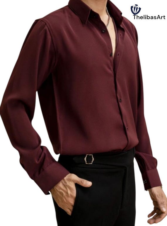 Maroon Shirt & Black Pant Suit, Elegant Wedding Outfit - Etsy