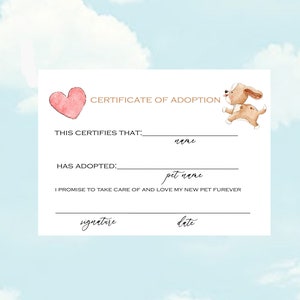 Puppy Adoption Certificate PRINTABLE  -  Puppy Party Games  NON EDITABLE - Two Let The Dogs Out Party