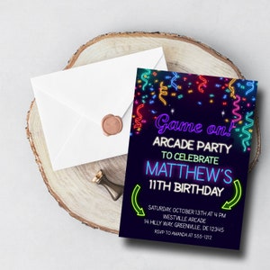 Arcade Party Invitation PRINTABLE -  Neon Birthday Invitation - Arcade Games Birthday Party Invitation