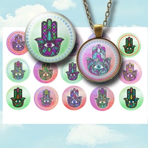 Hamsa Hand-afbeeldingen van kroonkurken – 4 x 6 afdrukbaar vel – Boho Protection Symbol Art for Crafts, Jewelry, Scrapbooking