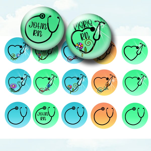 Editable Stethoscope 1 Inch Circle Bottle Cap Images - Stethoscope Circles For Badge Reels, Magnets, Keychains, Stickers