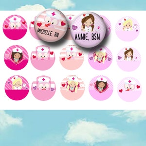 Editable Valentine&#39;s Day Nurse Bottle Cap Images – Printable 4x6 Digital Collage Sheet – Cute Nursing Clipart for Crafts, and Badge Reels