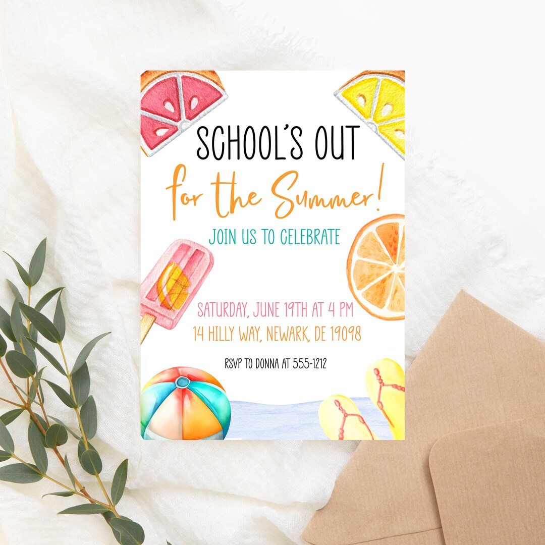 End of School Party Invitation PRINTABLE - School's Out Party ...