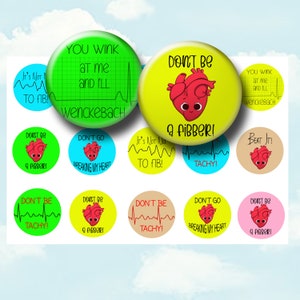 Funny Cardiac Quotes Bottle Cap Images – 1 Inch Printable Circles with Nurse & EKG Humor for Crafts, Badge Reels  And Magnets