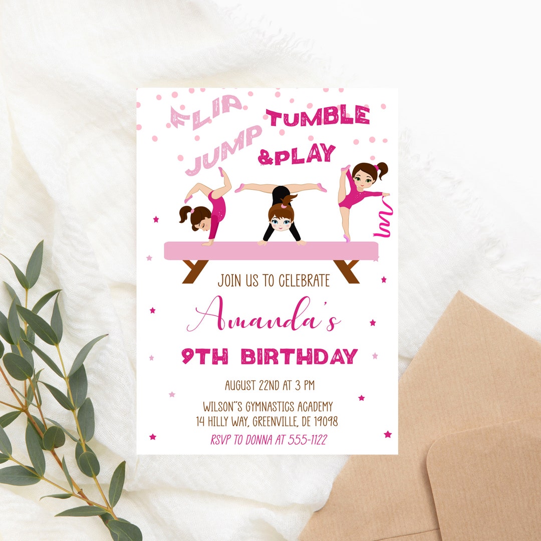 Gymnastics Birthday Invitation PRINTABLE - Gymnastics Party Invitation ...