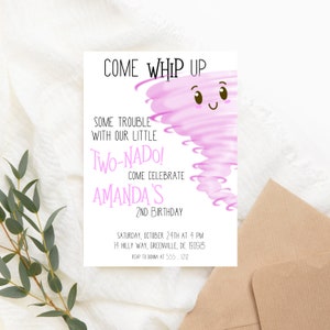 Tornado Birthday Party Invitation PRINTABLE - Pink Two-Nado Birthday Party - Second Birthday Invitation For Girl