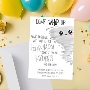 Four-Nado Birthday Invitation – Boy 4th Birthday Party – Storm Theme Editable Invite – Printable Tornado Birthday Invitation