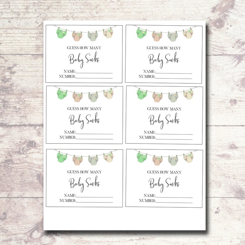 Guess How Many Socks PRINTABLE Baby Shower Game Diaper and - Etsy