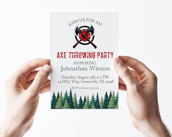 Axe Throwing Party Invitation - PRINTABLE Lumberjack Birthday Invitation - EDITABLE TEXT