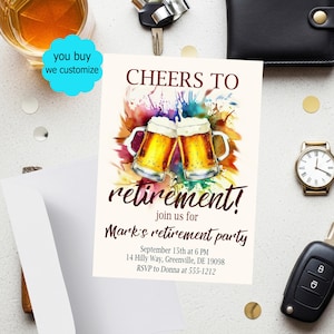 Cheers to Retirement Invitation – Beer Toast Party Invite – Men&#39;s Retirement Party – Digital Editable Template