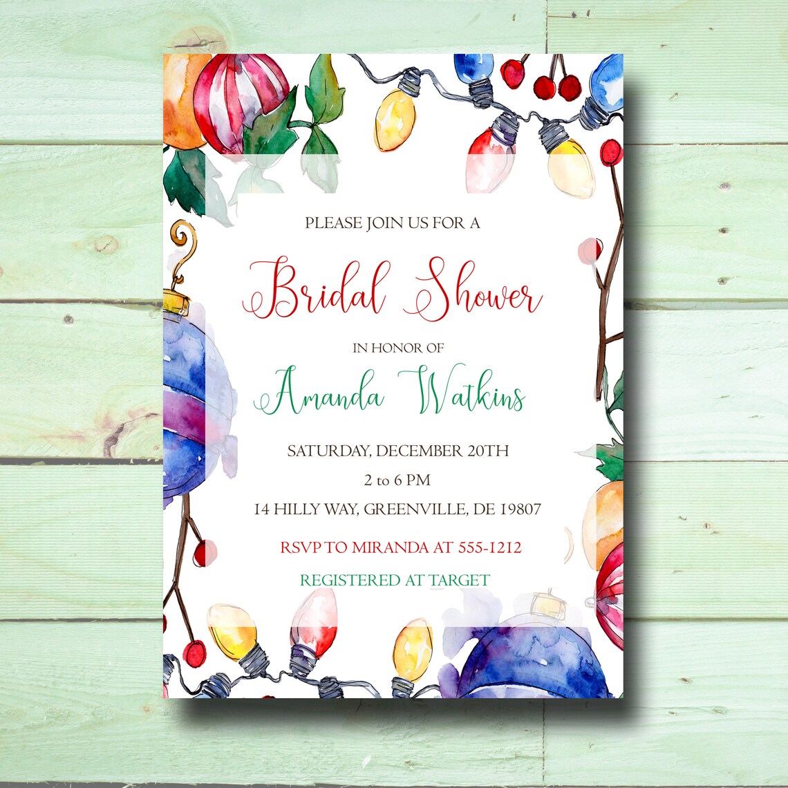 Christmas Bridal Shower Invitation PRINTABLE Holiday Bridal Etsy