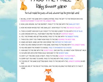 Pass The Prize PRINTABLE Baby Shower Game - Baby Animals Rhyme Game - Gender Neutral Baby Shower Game