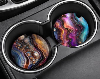Agate Car Coasters PNG -  2 Notched 3 Inch Sublimation Design - Printable Cup Holder Insert - Digital Download