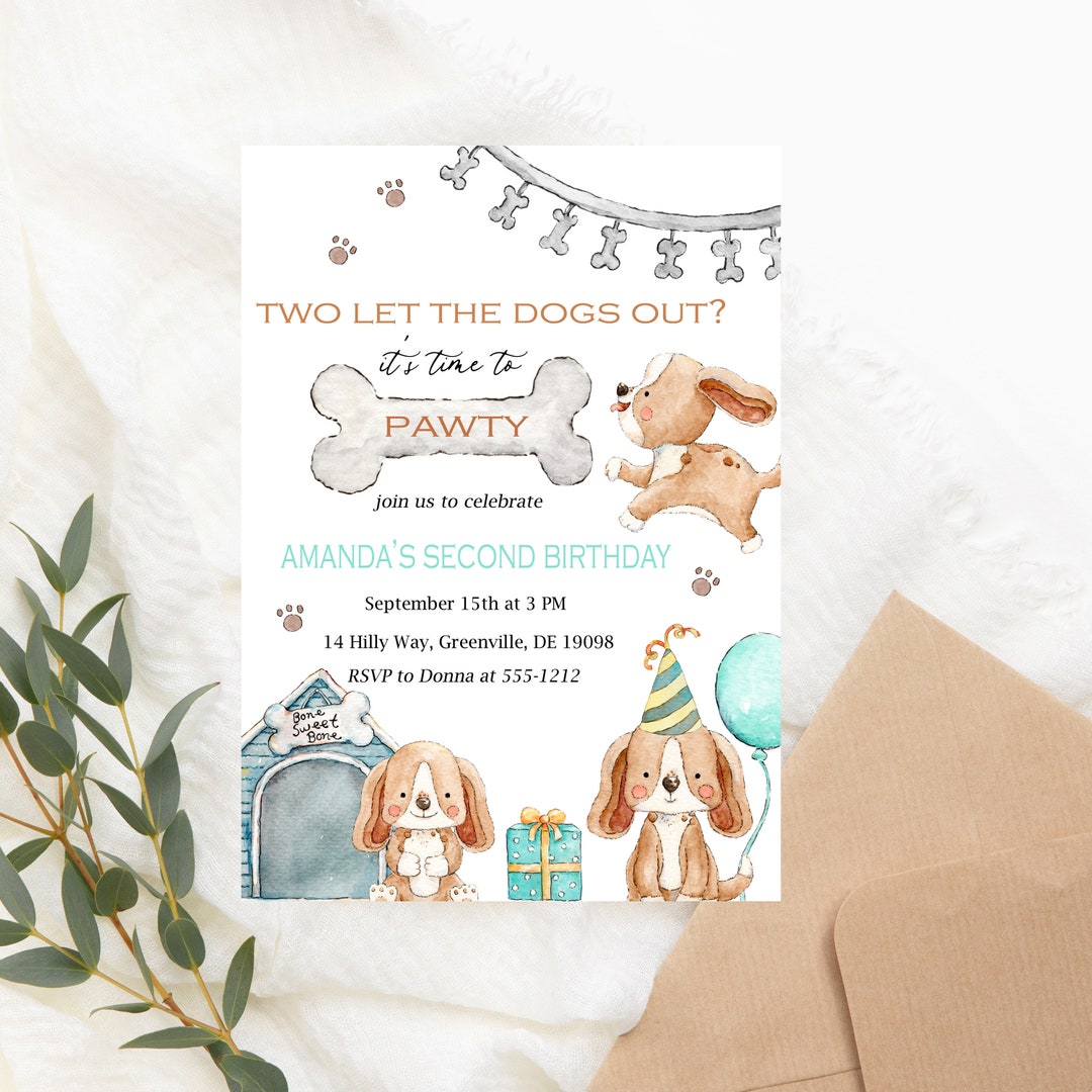 Dog Birthday Party Invitation PRINTABLE Doggie Second Birthday Birthday