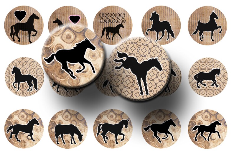 Horses Bottle Cap Images Digital Collage Sheet Horses 1 Etsy
