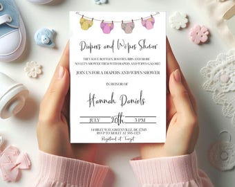 Diapers And Wipes Baby Shower Invitation PRINTABLE - Diaper Invitation - Gender Neutral Baby Shower Invitation