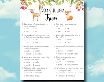 Woodland Baby Shower Trivia Game: Gender Neutral Printable (PDF)