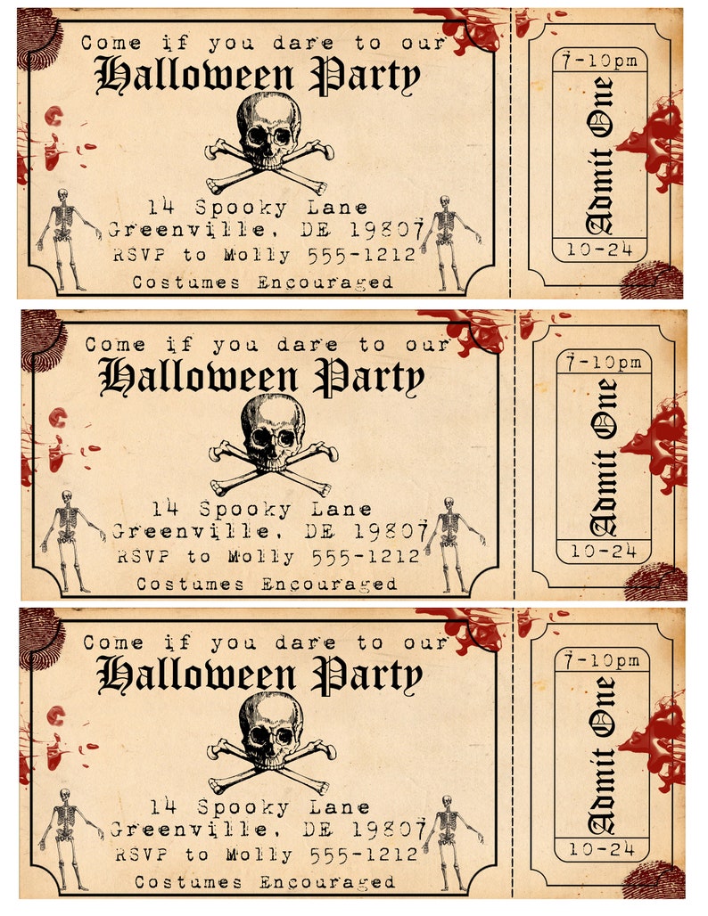 PRINTABLE Adult Halloween Ticket Party Invitation