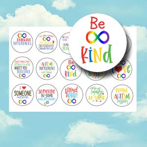 Afbeeldingen van autismebewustzijn flesdop – 1 inch cirkelcollagevel – puzzelstukje digitale download – Support, Love, Advocate Craft Printables