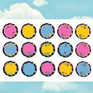 Editable Floral Bottle Cap Images – Colorful 1 Inch Circle JPEGs – DIY Printable Collage Sheet – Editable 4x6 Download image 2