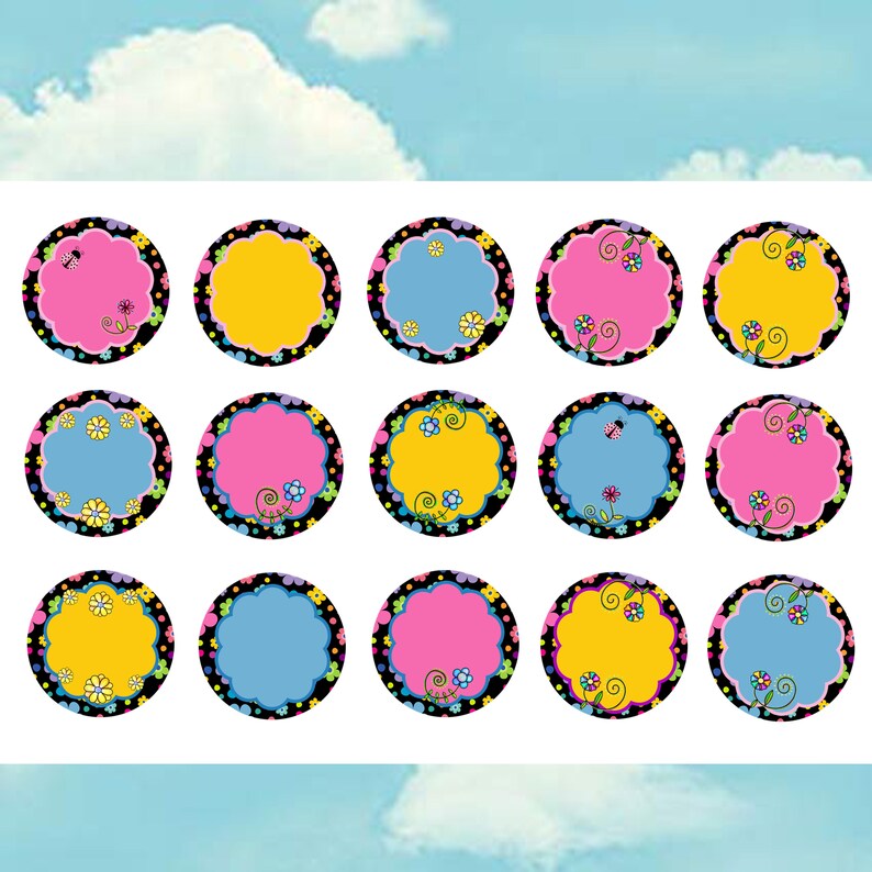 Editable Floral Bottle Cap Images – Colorful 1 Inch Circle JPEGs – DIY Printable Collage Sheet – Editable 4x6 Download image 2