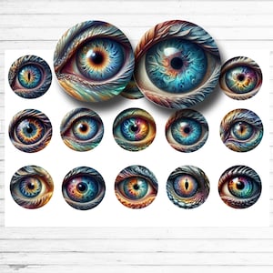 Dragon Eye Bottle Cap Images – Fantasy Eye Collage Sheet – 1 Inch Circles – Printable Jewelry Inserts – Digital Download