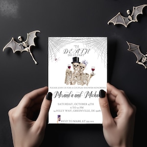 Paare Halloween Brautdusche Einladung PRINTABLE - Til Death Do Us Part Duscheinladung - Halloween-Verlobungsfeier-Einladung