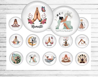 Yoga Bottle Cap Sheet - Pastel Yoga Quotes Collage for Crafts, Jewelry, Scrapbooking