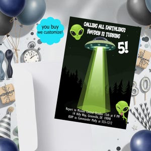 Alien Birthday Invitation – Spaceship Party Invite – Outer Space Theme – Digital Download – Editable Birthday Template – UFO Birthday Invite