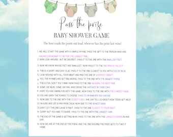 Pass The Prize PRINTABLE Baby Shower Game - Pass The Prize Rhyme Game - Gender Neutral Baby Shower Game