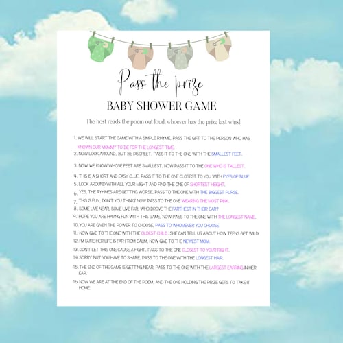 Pass the Prize Poem Game Printable Baby Shower Games - Etsy