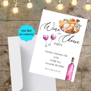 Faire-part vin et fromage - imprimable - Dégustation de vins - Modèle modifiable - Invitation numérique - Soirée vin élégante