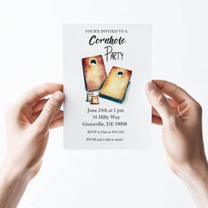 Cornhole Party Invitation – Printable Backyard BBQ or Tailgate Digital Invite - Cornhole Tournament,  Personalized 5x7 JPEG